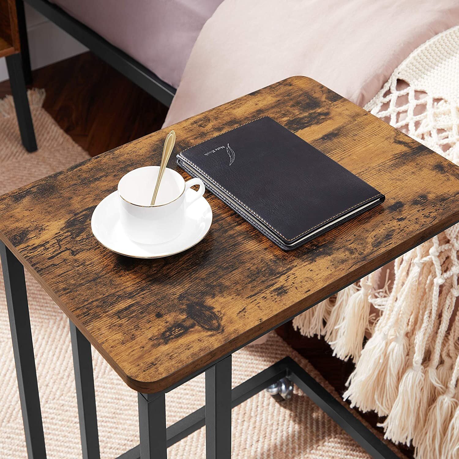 Coffee Table with Steel Frame and Castors Rustic Brown and Black Price