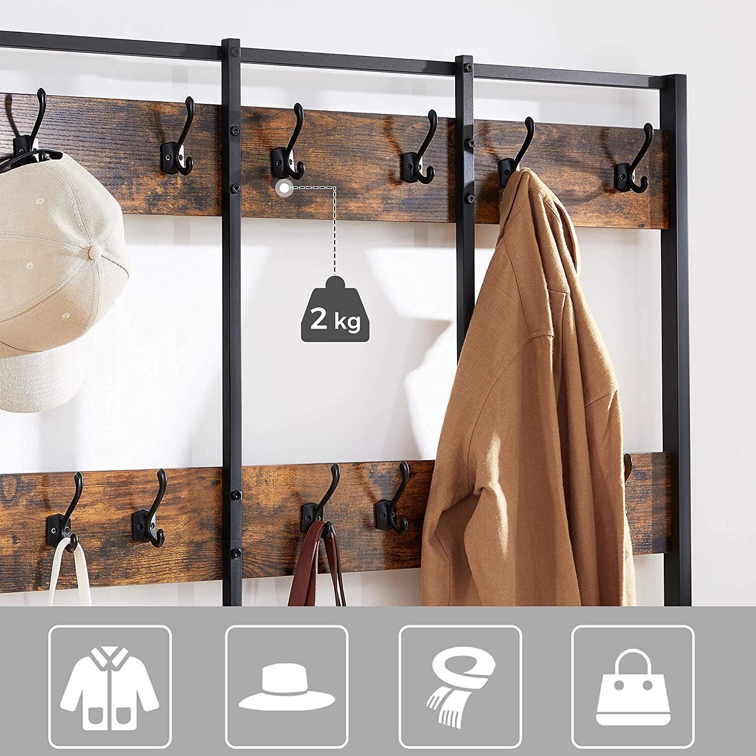 Large Coat Rack Stand with 12 Hooks and Shoe Bench Rustic Brown and Black Price