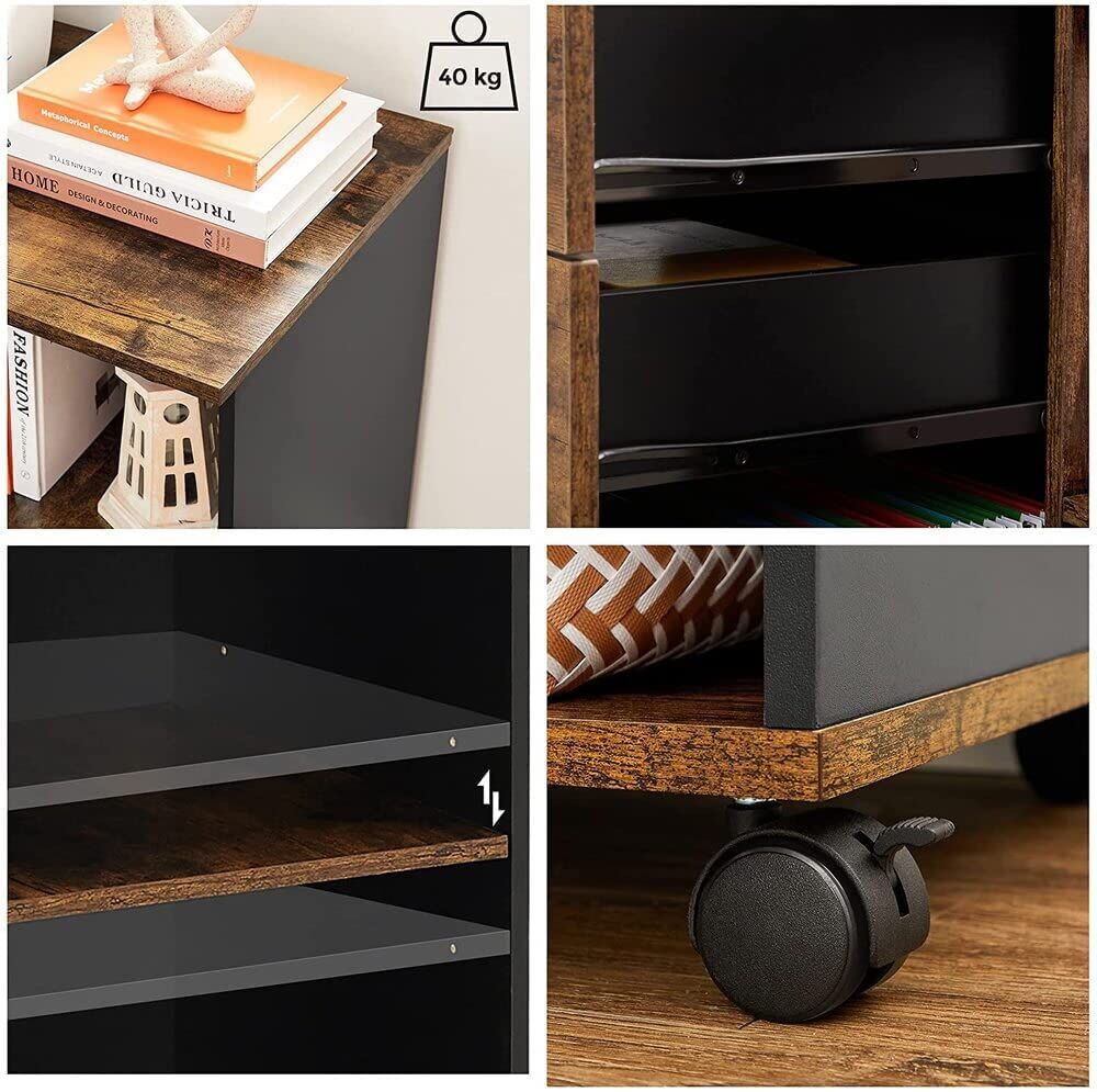 3-Drawer File Cabinet with Open Compartments for A4 Rustic Brown and Black Price