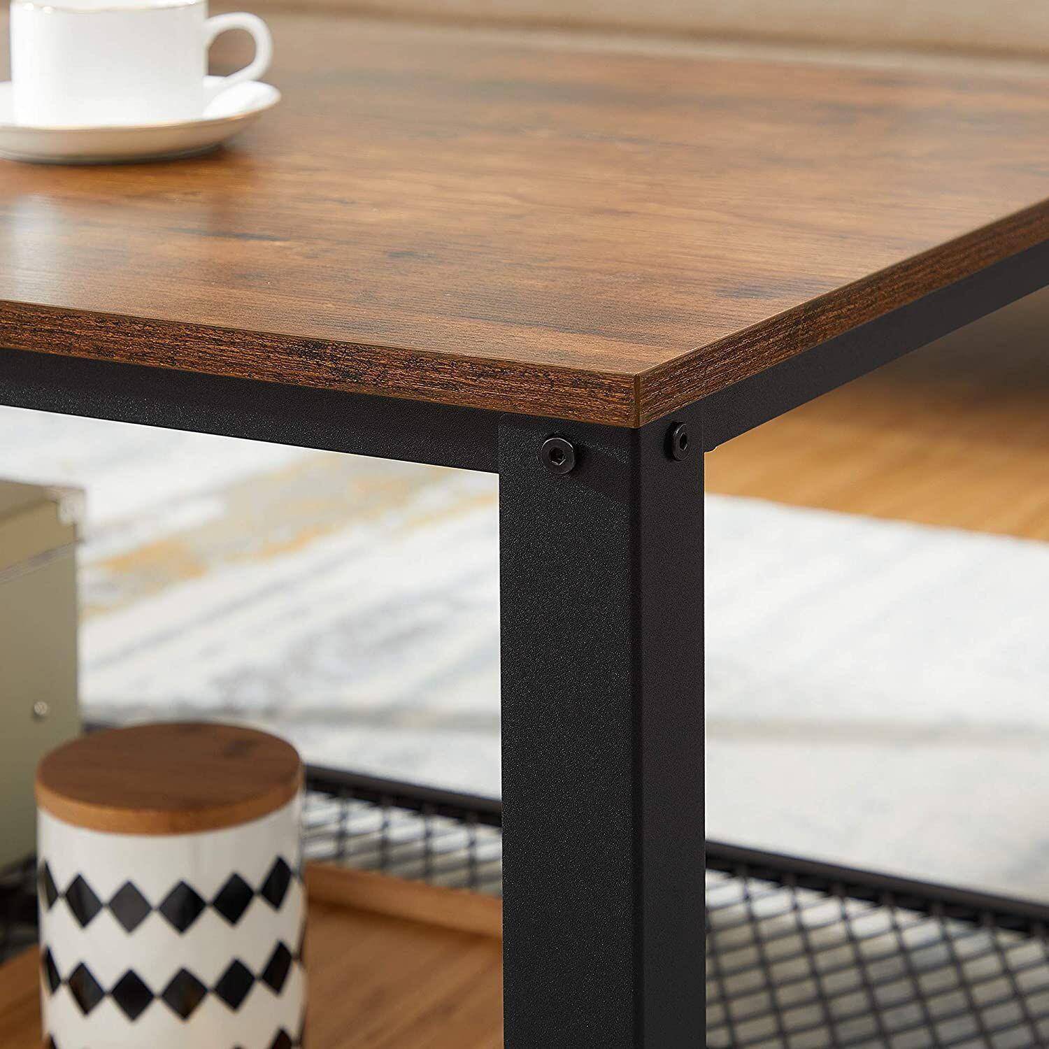 Coffee Table with Metal Frame Storage Shelf Rustic Brown Price