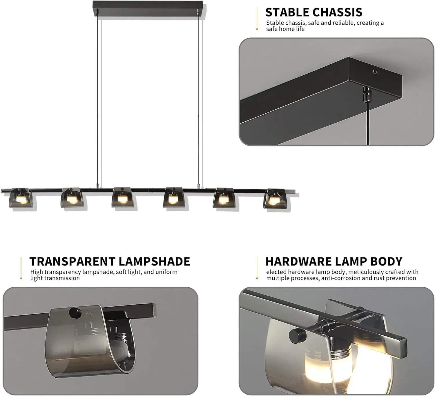 Modern LED Chandelier, 6 Lights, 48W Price