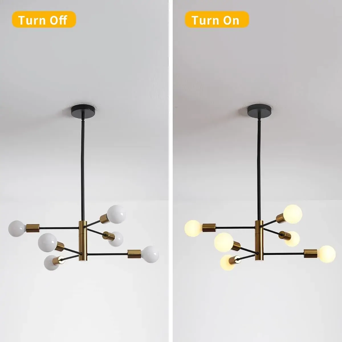 Sputnik Chandelier Modern Industrial, 6-Light , Black & Gold Price