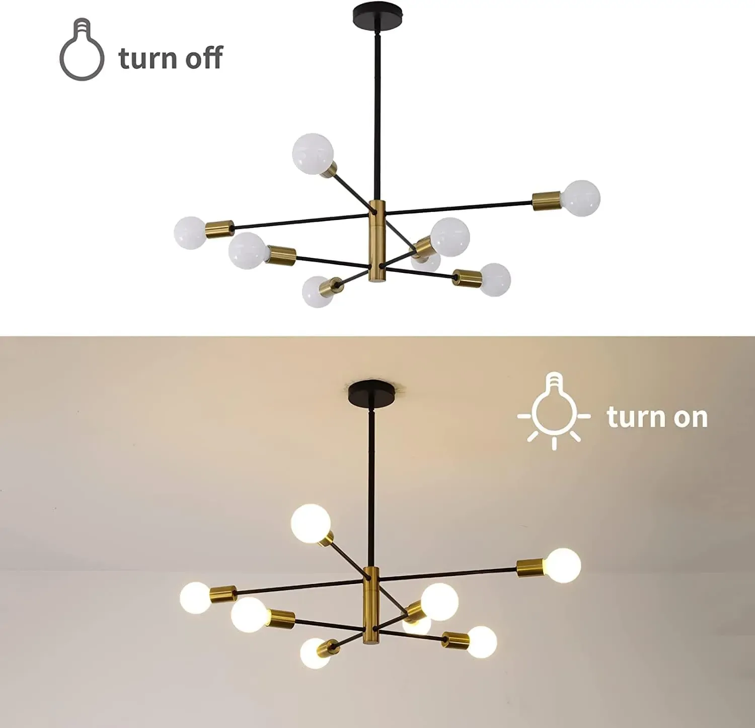 Sputnik Chandelier Modern Industrial, 8-Light , Black & Gold Price