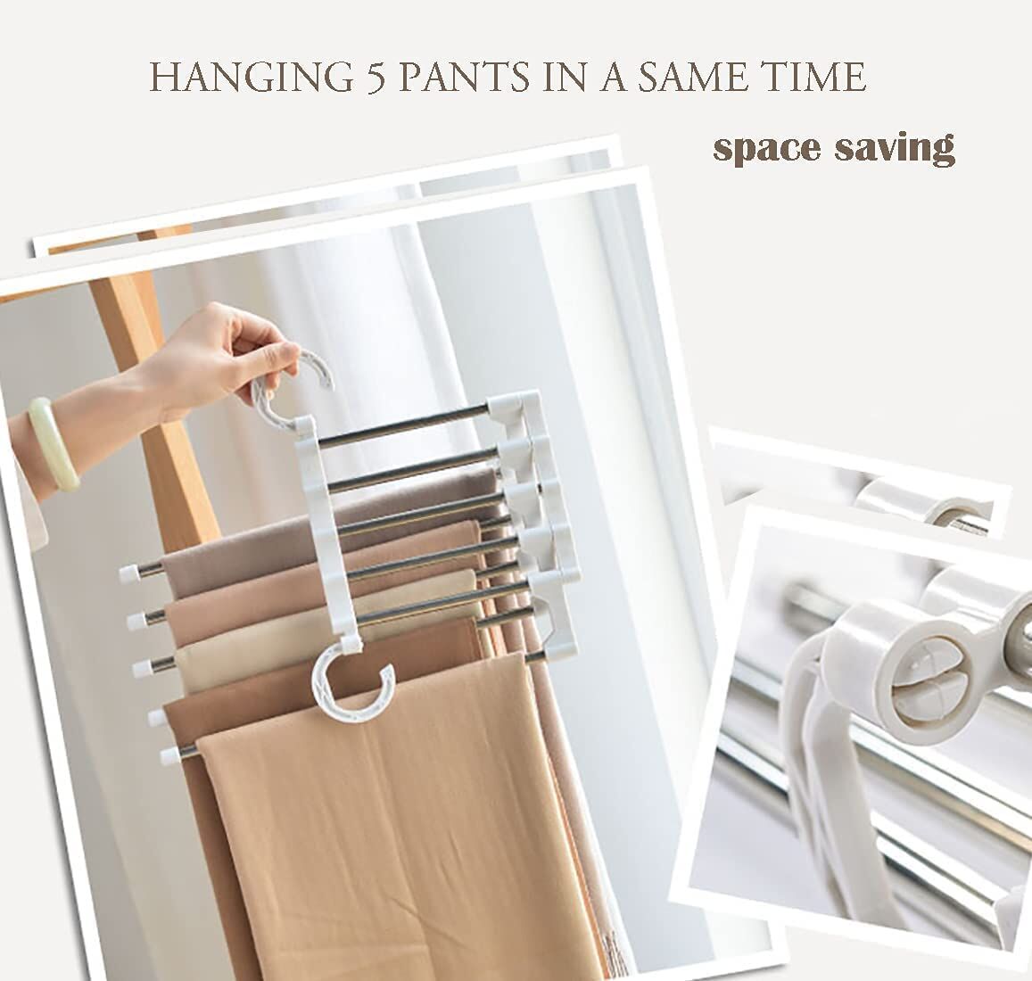 2 Pack Stainless Steel Adjustable 5 in 1 Pants Hangers Non-Slip Space Saving for Home Storage Price