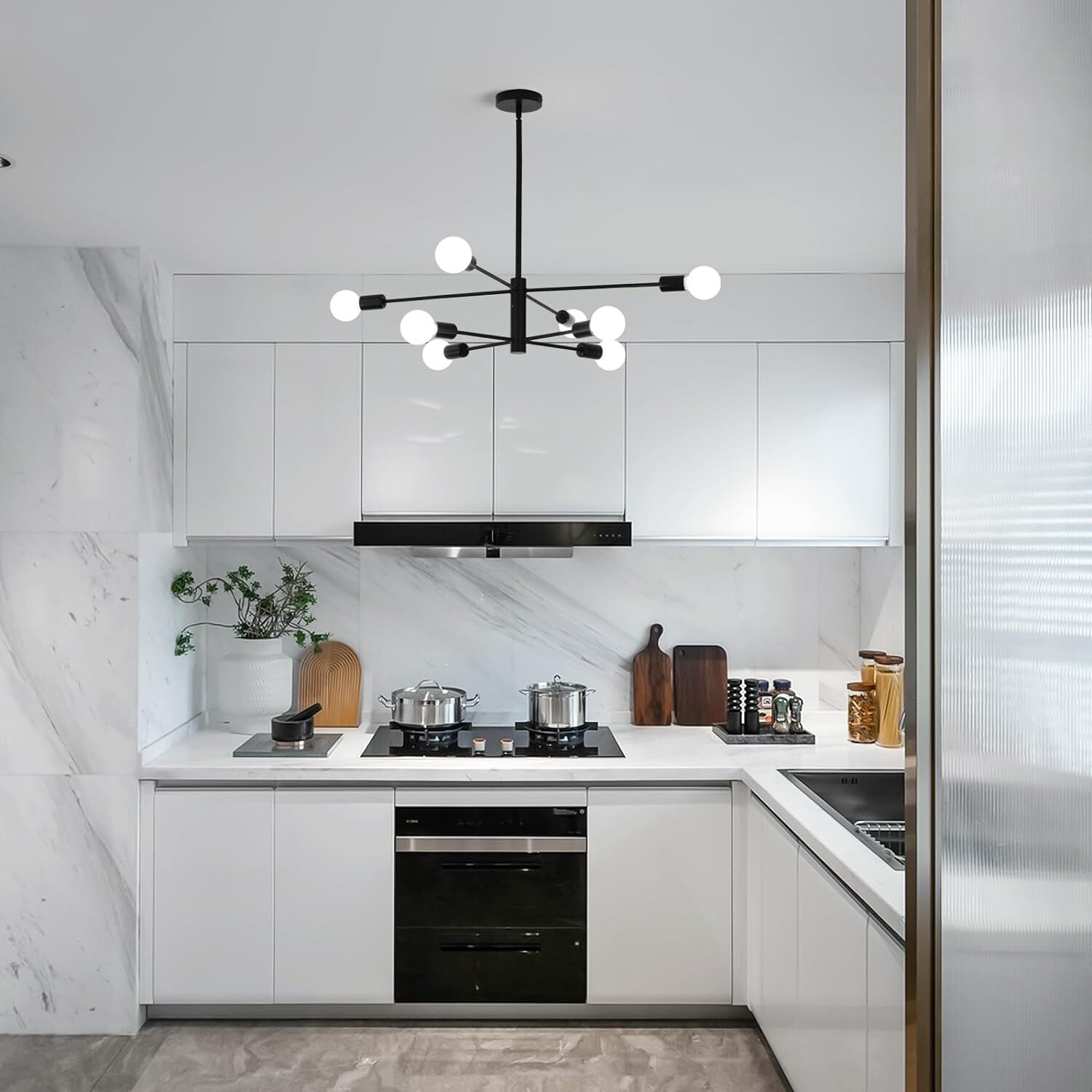 Modern Sputnik Chandelier, 8 Light, Black Price