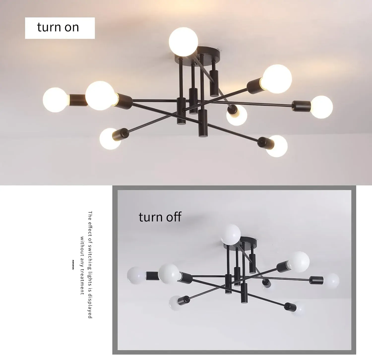 Modern Semi Flush Chandelier, 8 Light, Black Price