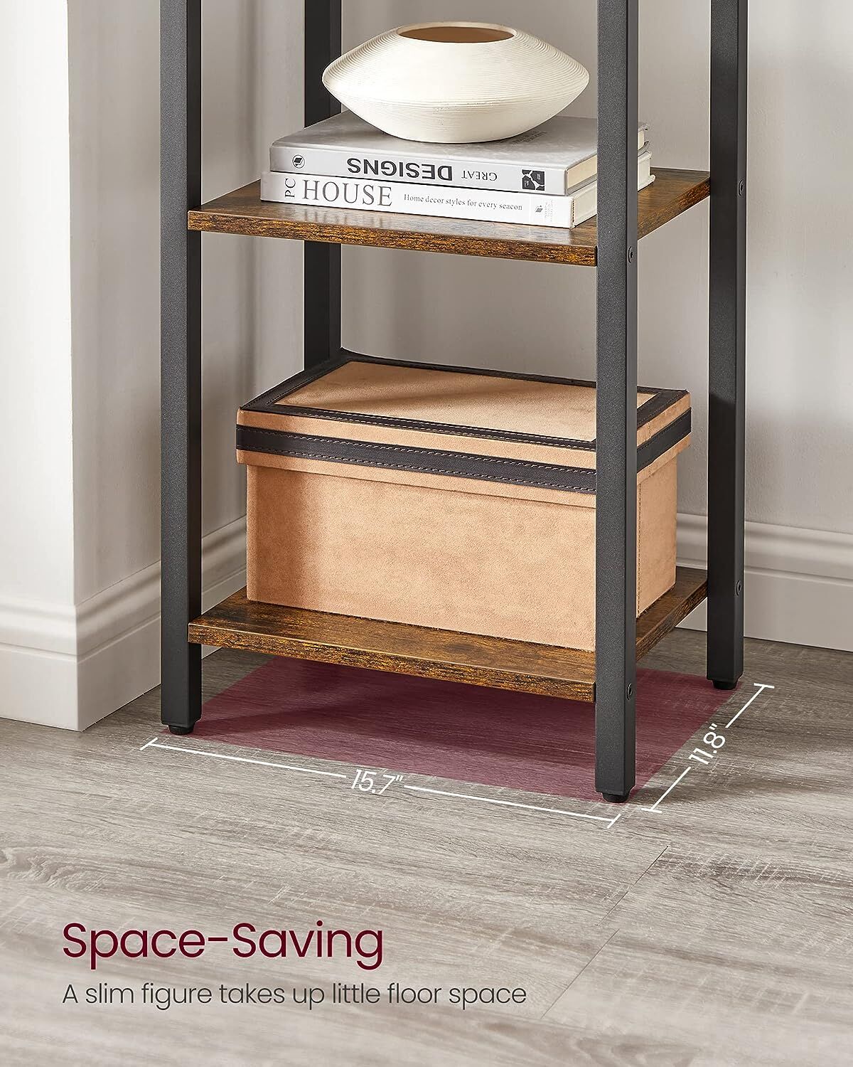 Small 6-Tier Industrial Bookshelf, Rustic Brown, Black Price