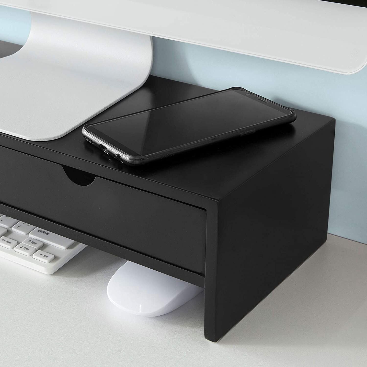Black Monitor Stand Desk Organizer with 2 Drawers Price