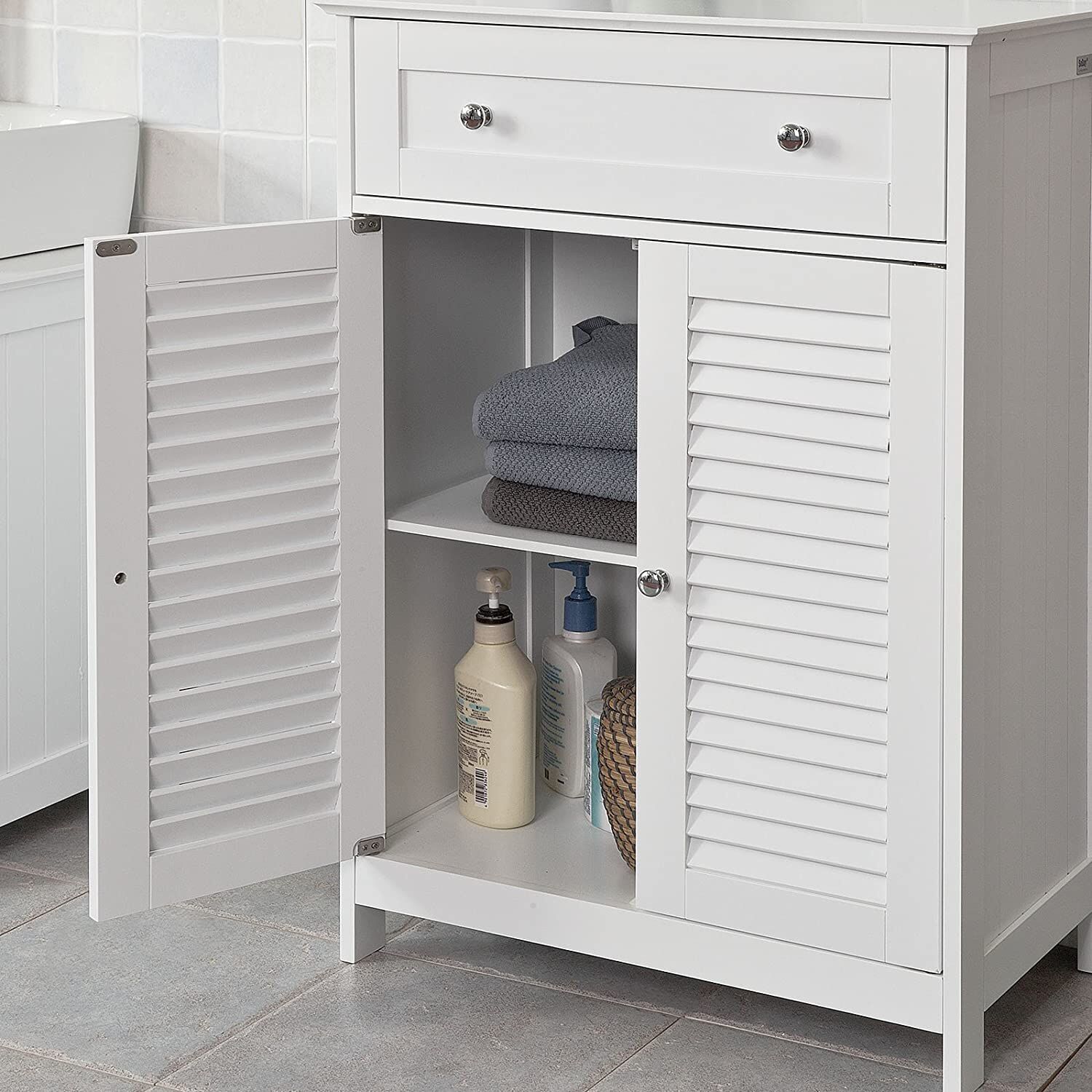 Freestanding Storage Cabinet with Doors/Drawer 60x87x35 cm Price