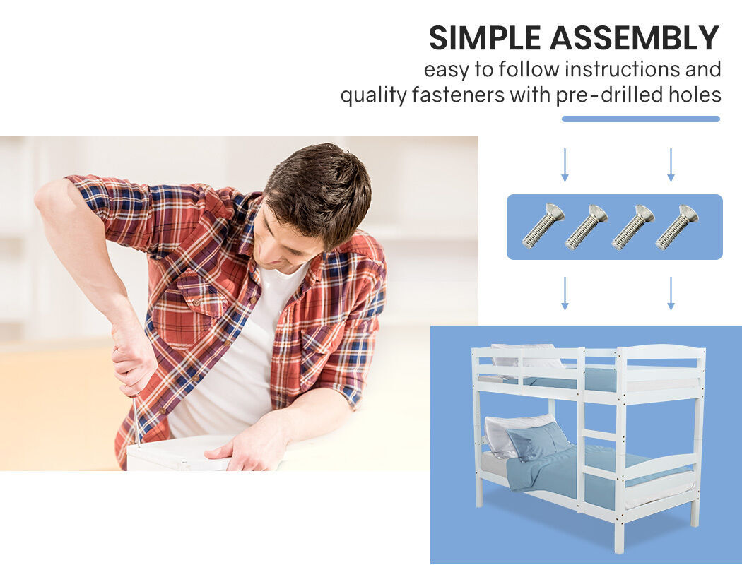 Kingston SlBunk Bed Frame Single Wooden Kids Timber PIne Wood Loft Children Bedroom Furniture Price