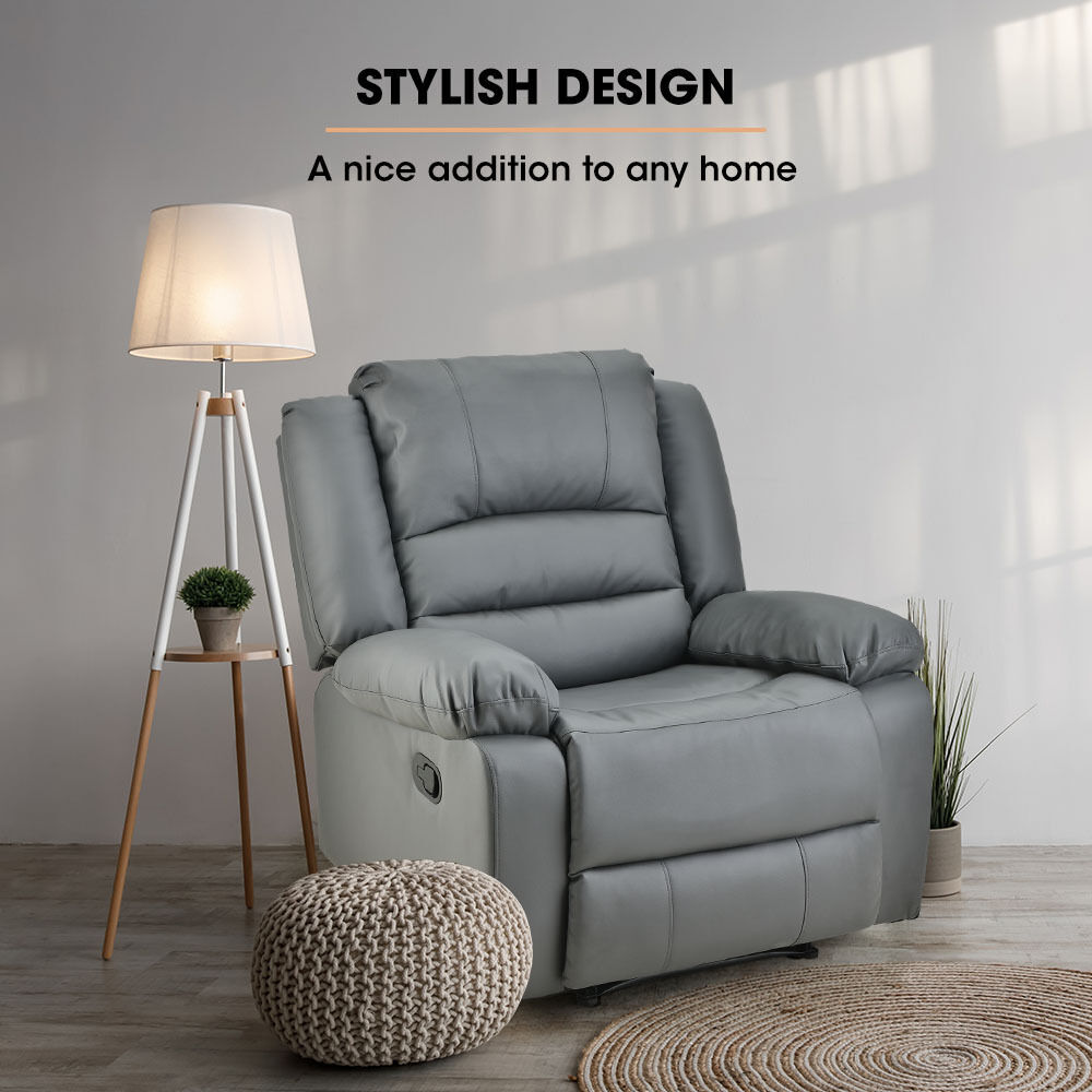 Fortia Luxury Recliner Lounge Chair, Single Faux Leather Armchair, for Home Theatre Cinema, Elderly, Grey Price