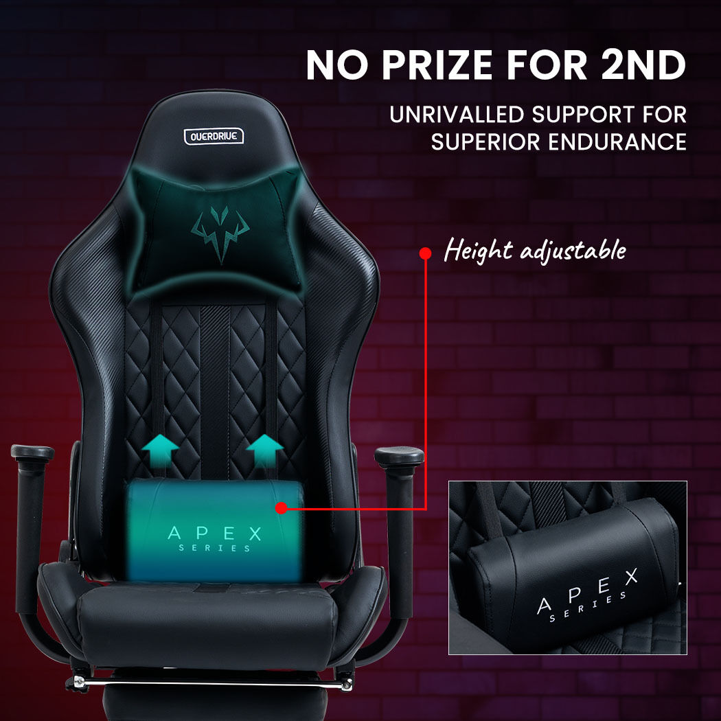 OVERDRIVE Apex Series Reclining Gaming Ergonomic Office Chair with Footrest, Black Price