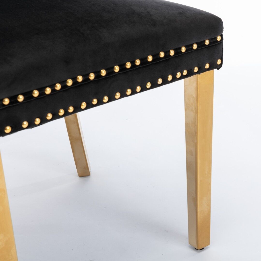 6x Velvet Dining Chairs with Golden Metal Legs-Black Price