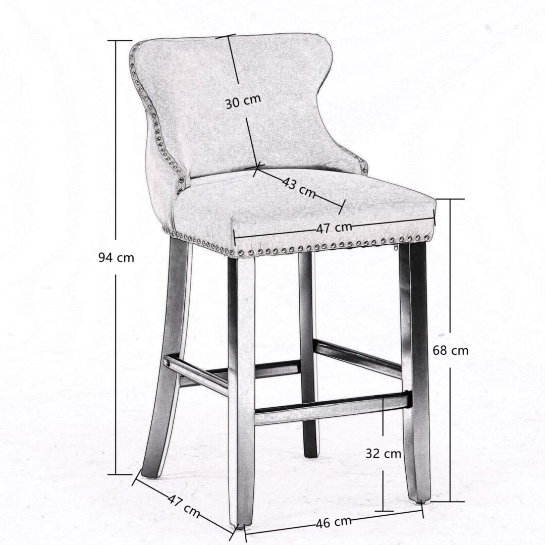 2x Velvet Upholstered Button Tufted Bar Stools with Wood Legs and Studs-Black Price