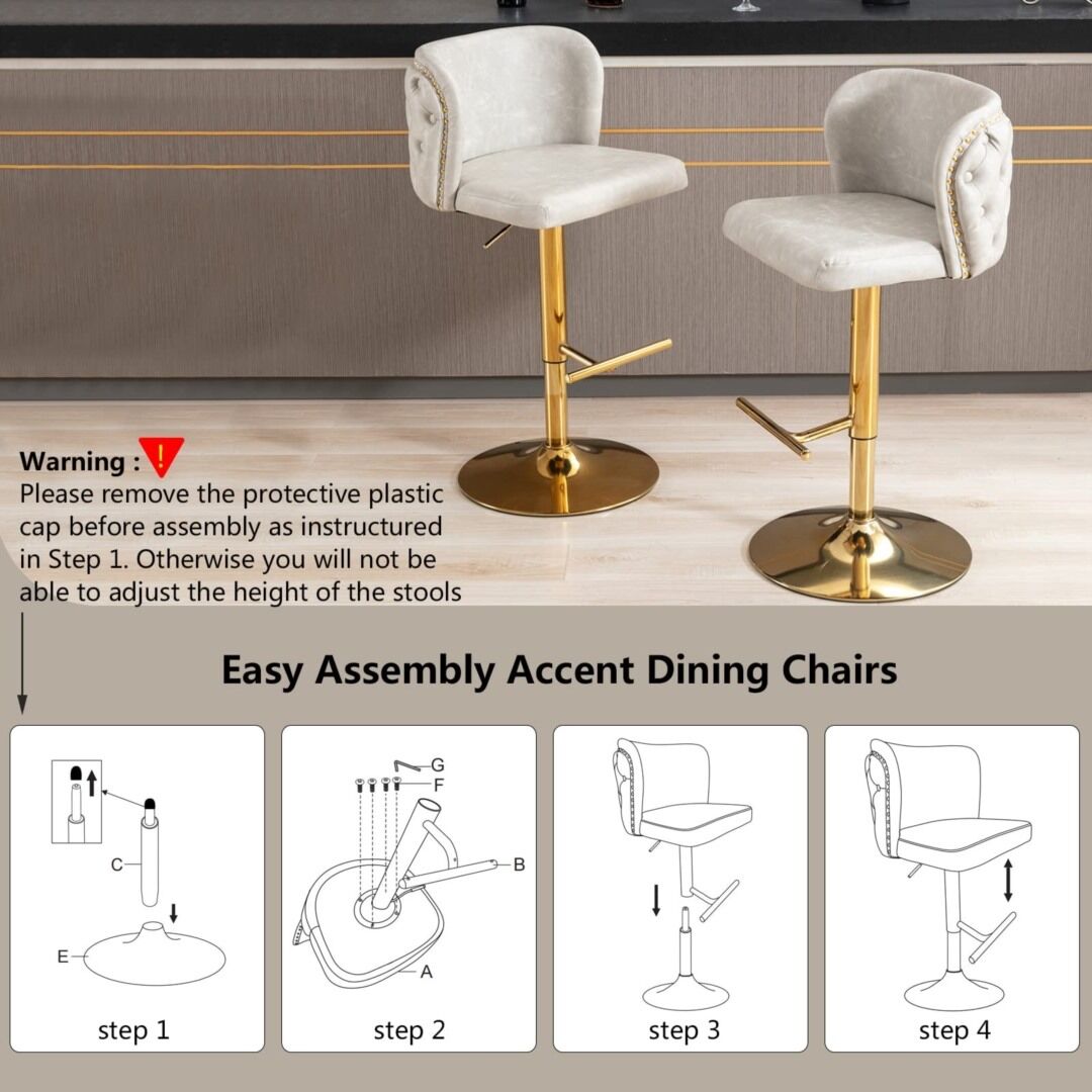 2x Faux Leather Golden Base Swivel Bar Stools- Beige Price