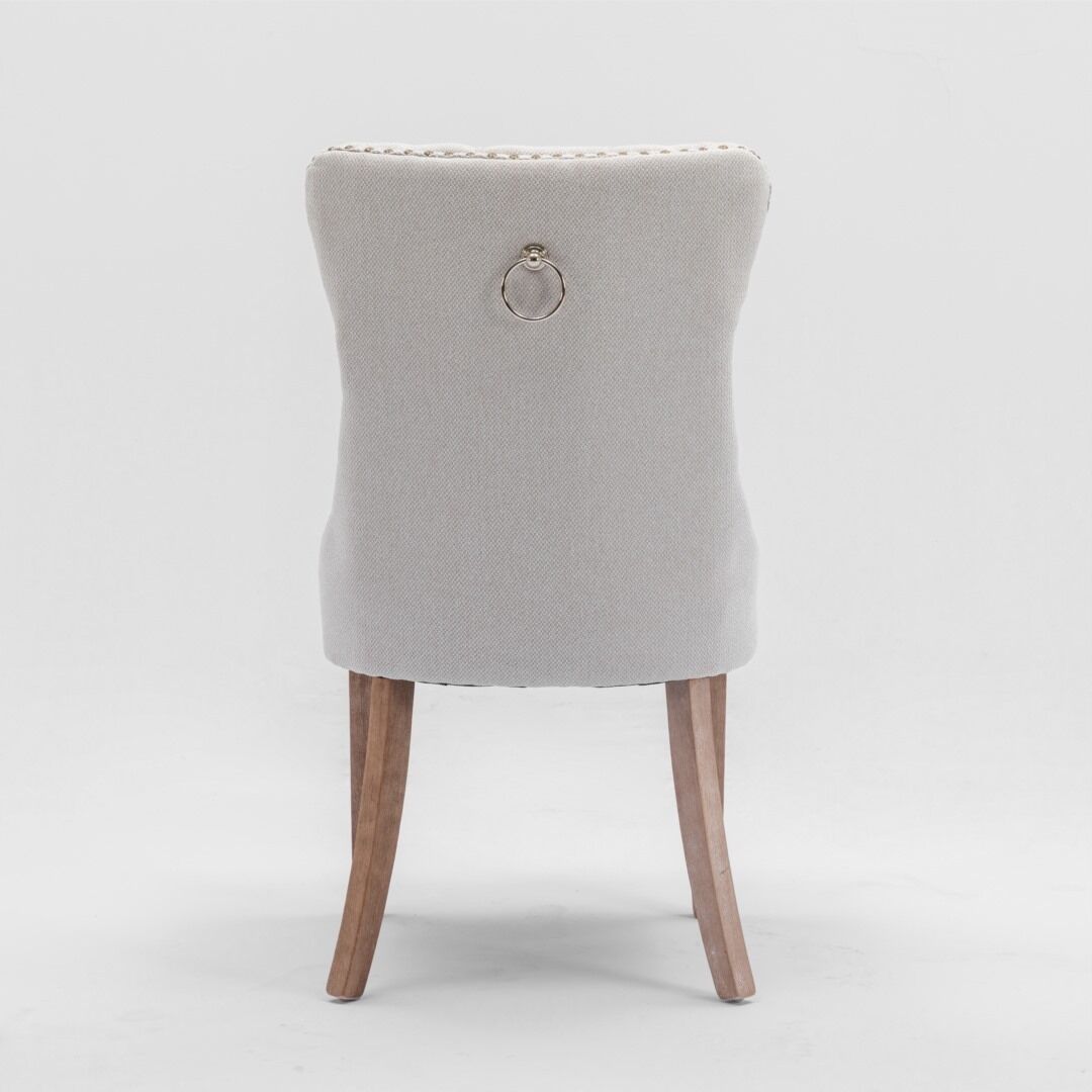 6x AADEN Modern Elegant Button-Tufted Upholstered Fabric with Studs Trim and Wooden legs Dining Side Chair-Beige Price