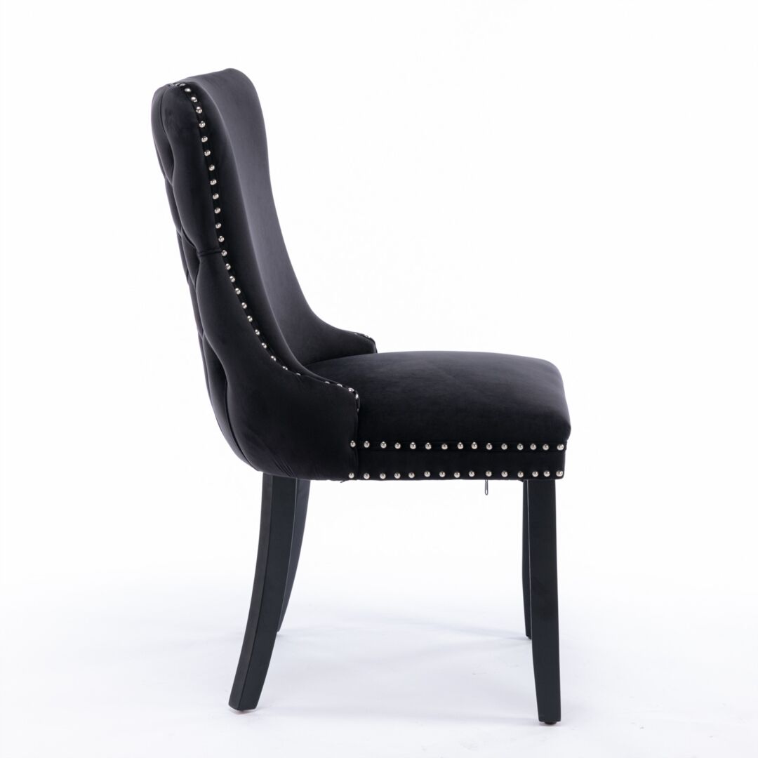 4x Velvet Upholstered Dining Tufted Chairs with Studs Trim and Solid Wood Legs-Black Price