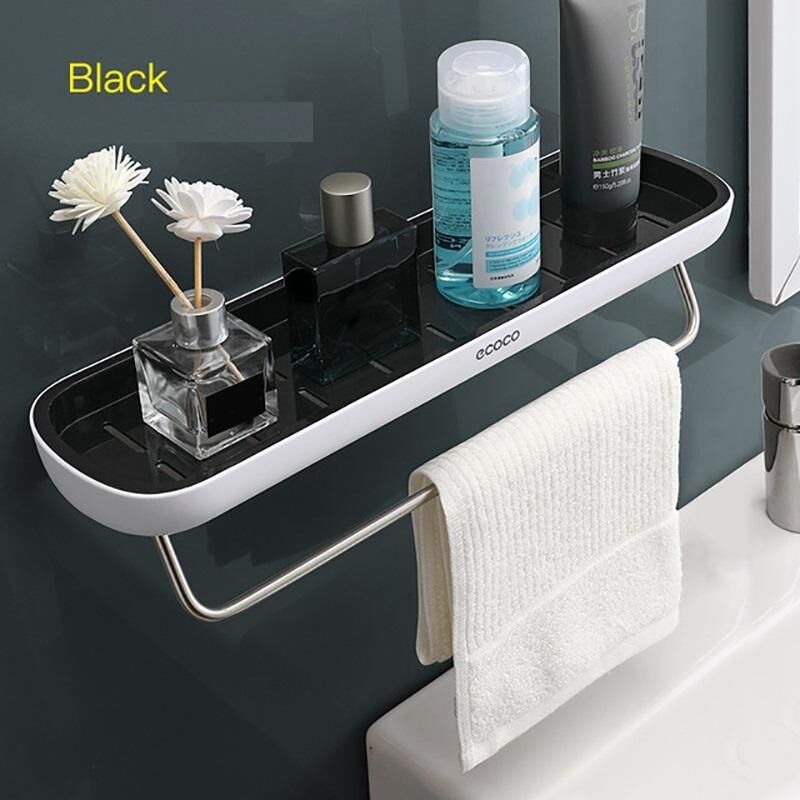 Bathroom Shelves Organizer Wall Mount Home Towel shelf Shampoo Rack With Towel Bar Storage Rack Bathroom Accessories 2xTape Only Price