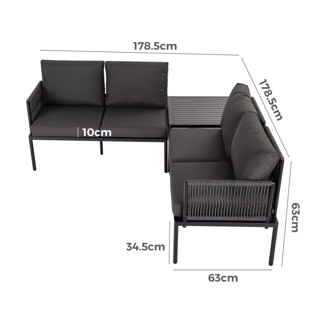 Eden 4-Seater Outdoor Lounge Set with Coffee Table in Black-Stylish Textile and Rope Design Price