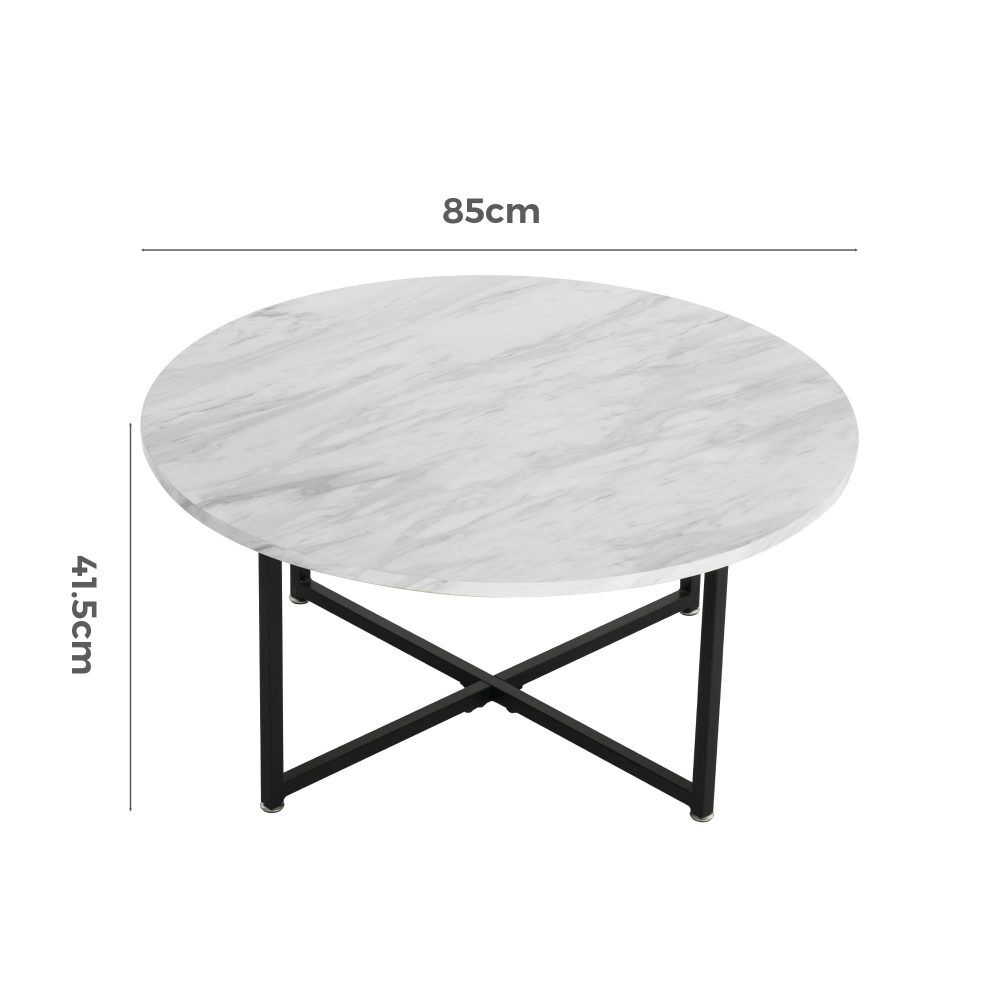 White Marble Effect Round Coffee Table with Black Legs Price
