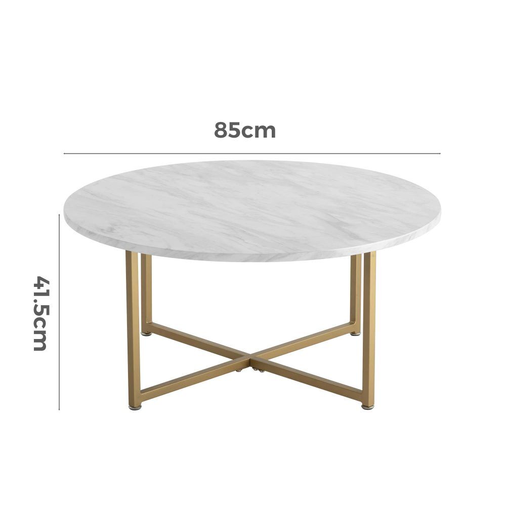 White Marble Effect Round Coffee Table with Gold Legs Price