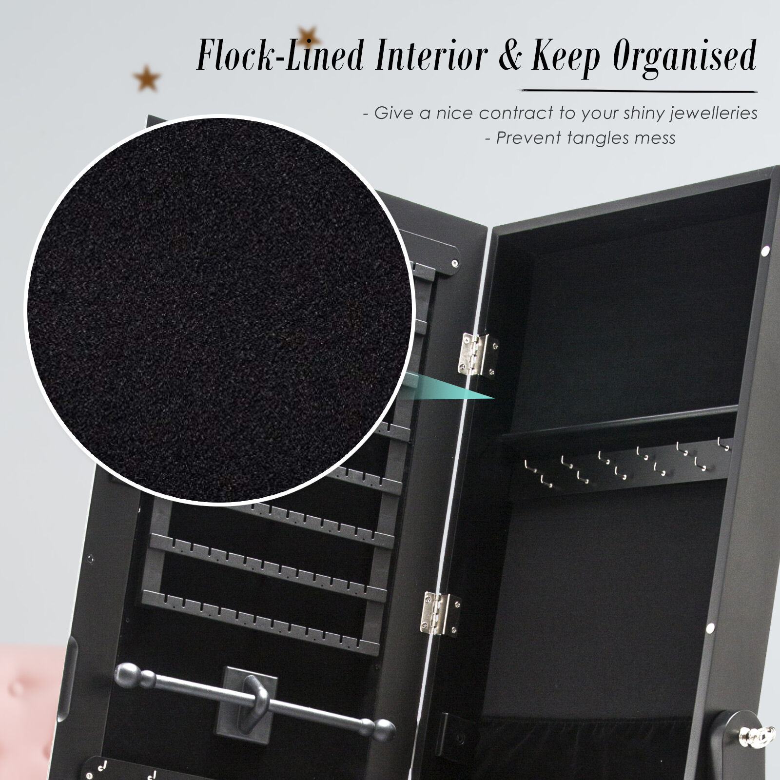 Mirror Jewellery Cabinet Organiser 2 Drawers LOWE 146cm BLACK Price