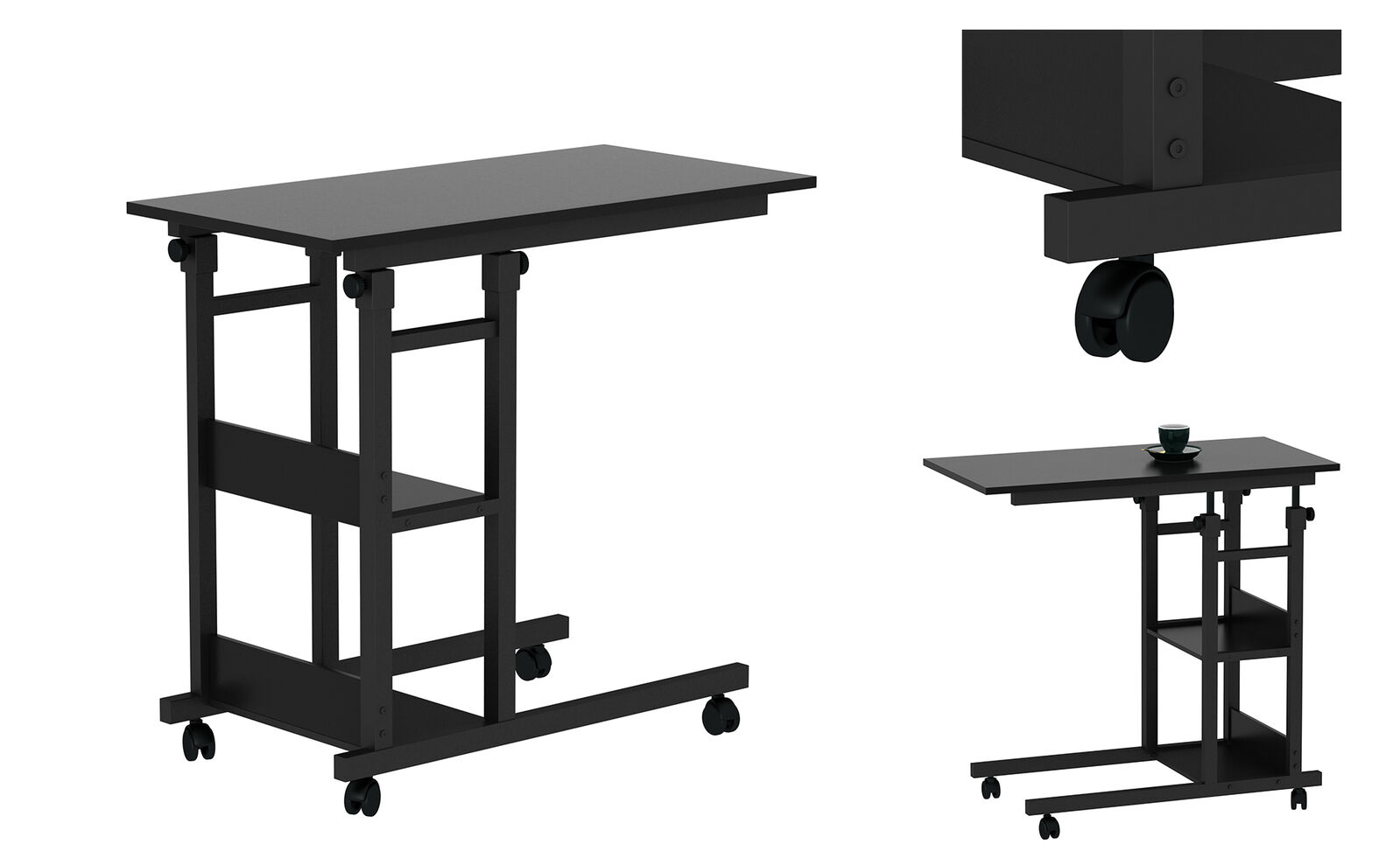 YES4HOMES Side Table with Storage Shelves, Height Adjustable Sofa Couch Coffee End Table Bedside Table Laptop Desk with Wheels Price