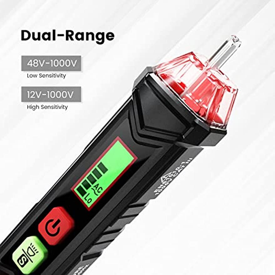 KAIWEETS HT100 Non Contact Voltage Tester AC Electricity Detect Pen 12V-1000V/48V-1000V Dual Range with LCD Display LED Flashlight Buzzer Alarm Wire B Price