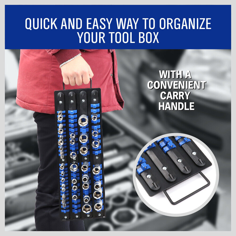 80 Socket Storage Rail Mixed Organizer Rack Holder Ball Locking 1/4" 3/8" 1/2" Price
