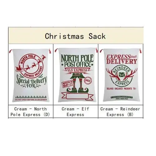 50x70cm Canvas Hessian Christmas Santa Sack Xmas Stocking Reindeer Kids Gift Bag, Cream - Overnight Service For (3) Price