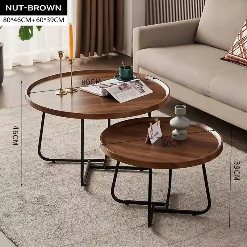 Removable Set of 2 Round Coffee Table Walnut Nesting Side End Table Furniture Price