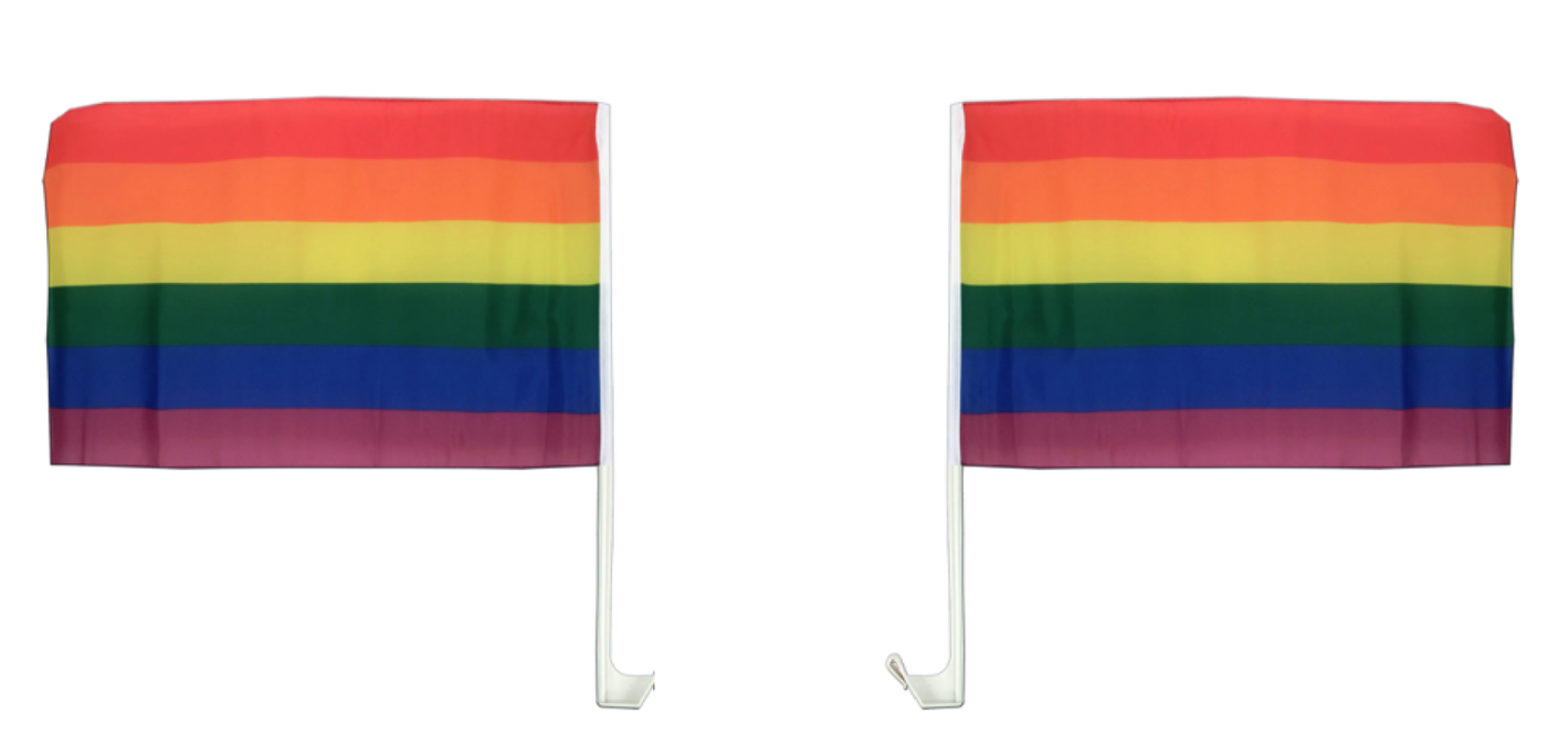 2x RAINBOW CAR FLAG with Window Clip Flags Australia Day 30cm x 45cm Gay Pride Price