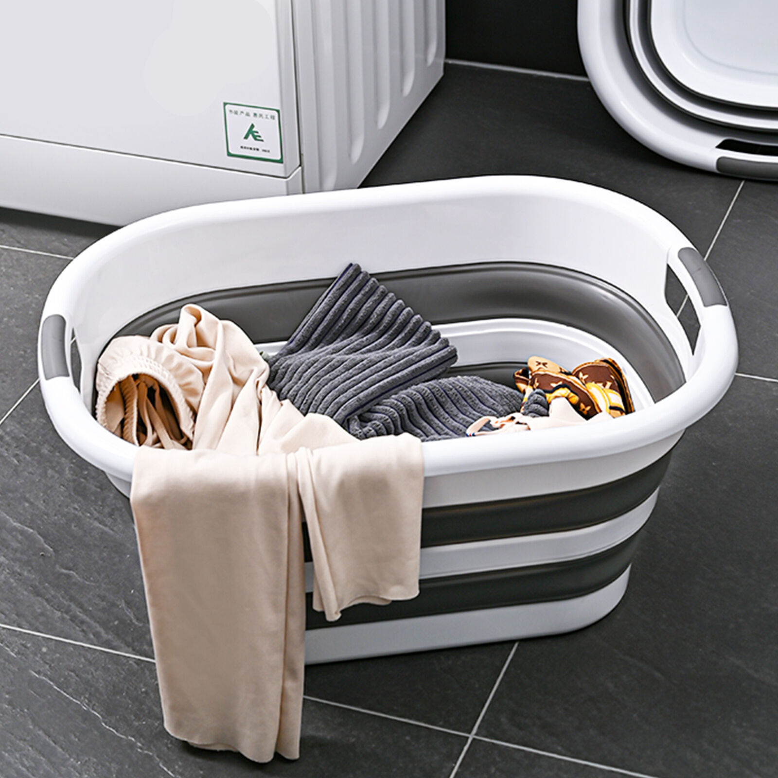 40L Collapsible Laundry Basket Washing Clothes w/Handles Bin Foldable - Grey/White Price