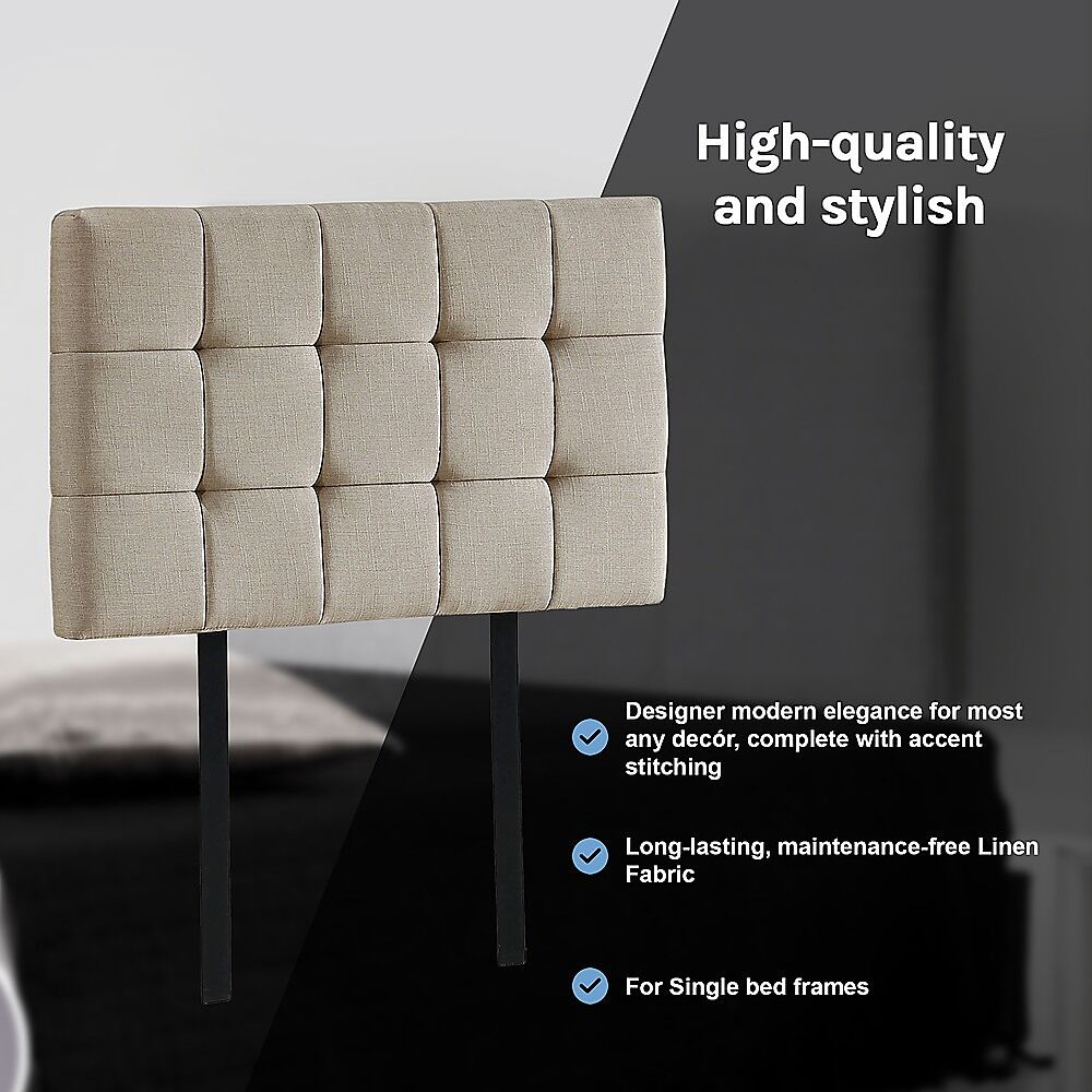 Linen Fabric Single Bed Deluxe Headboard Bedhead - Beige Price