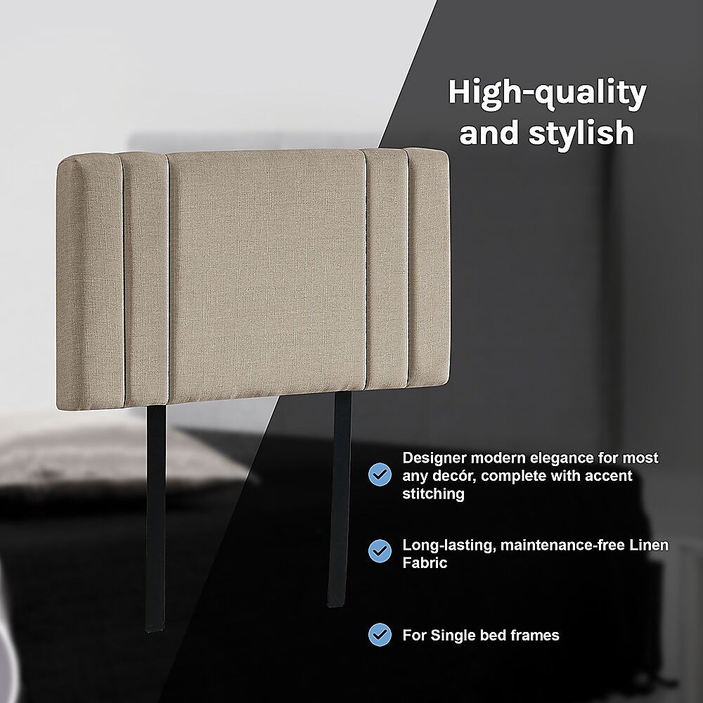 Linen Fabric Single Bed Deluxe Headboard Bedhead - Beige Price