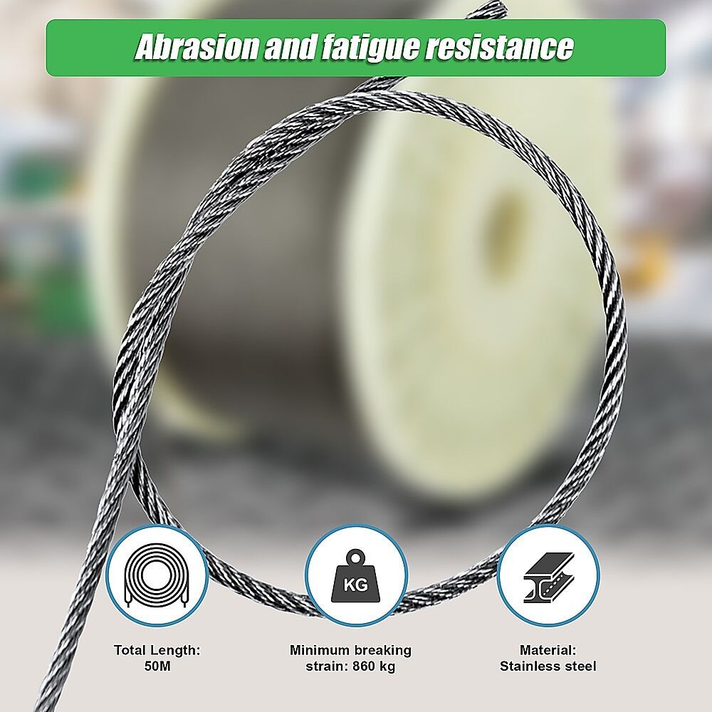 50M 316 Marine Stainless Steel Wire Rope Cable Decking Balustrade Rigging 7x19 4mm Price