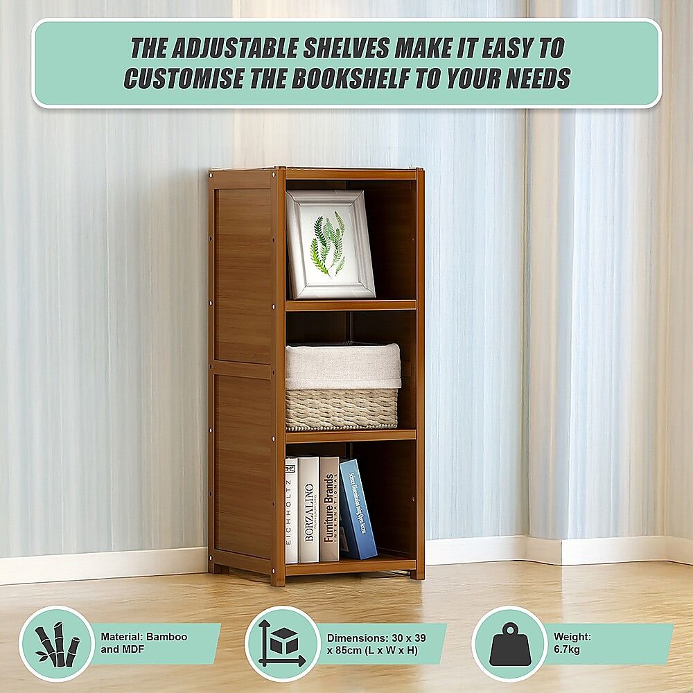 Bamboo Adjustable Shelf Bookcase Display Storage Rack Stand Livingroom Bedroom Price