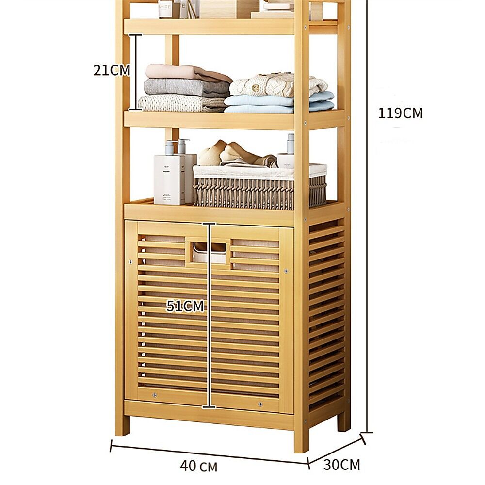 Bamboo 2-in-1 Laundry Hamper Side Table with 2 Shelves and Clothes Basket Price
