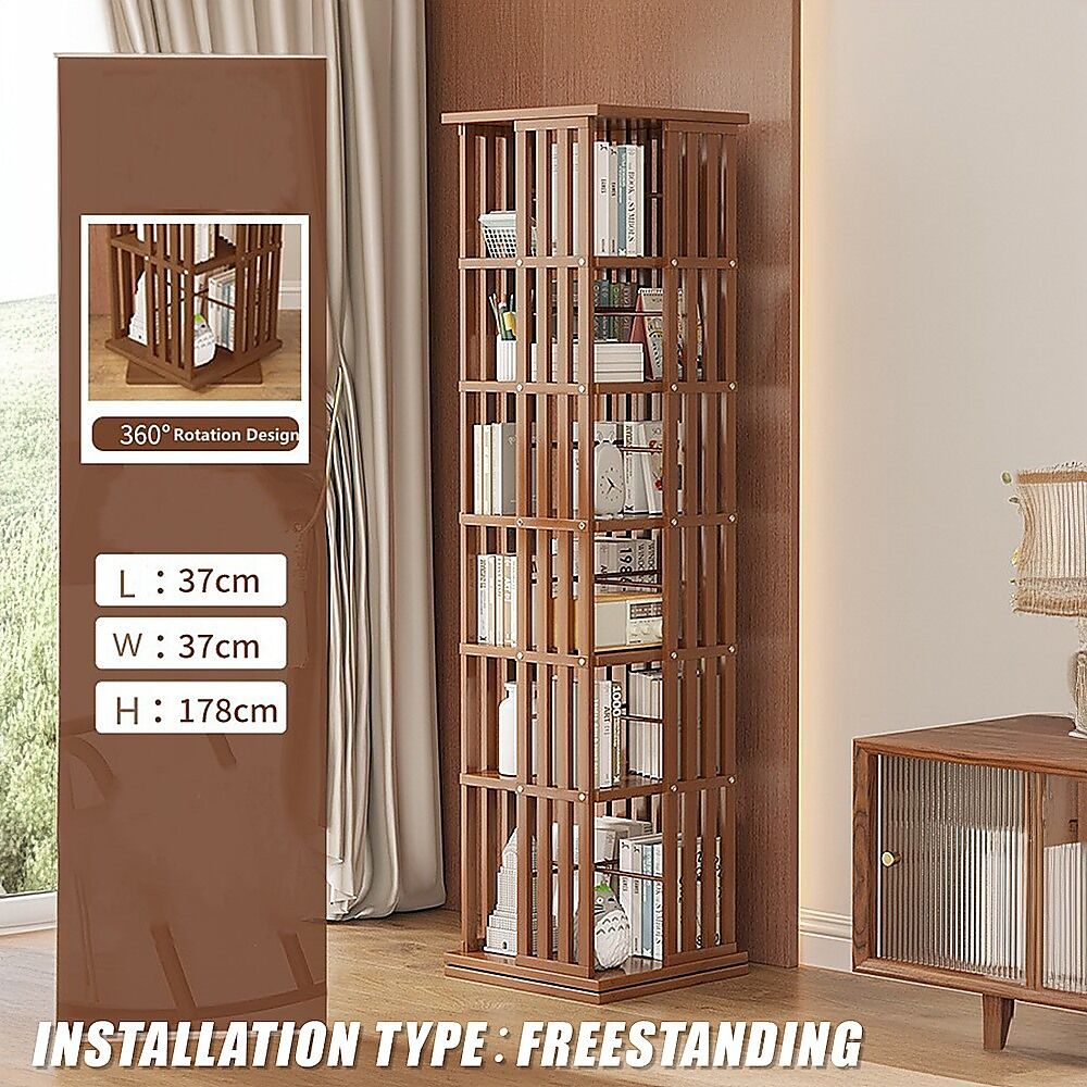 360 Rotating Bookshelf Bamboo Storage Display Rack Shelving in Dark Wood Price