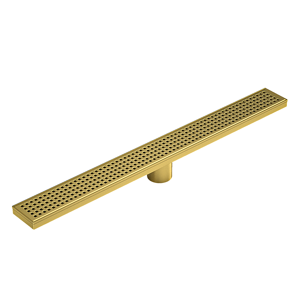 900mm Bathroom Shower Brushed Brass Grate Drain w/ Centre outlet Floor Waste Square Pattern Price