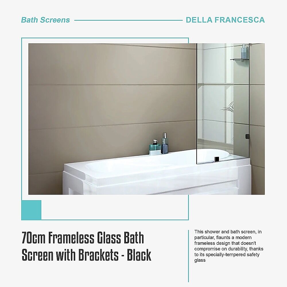 70cm Frameless Glass Bath Screen with Brackets - Black Price