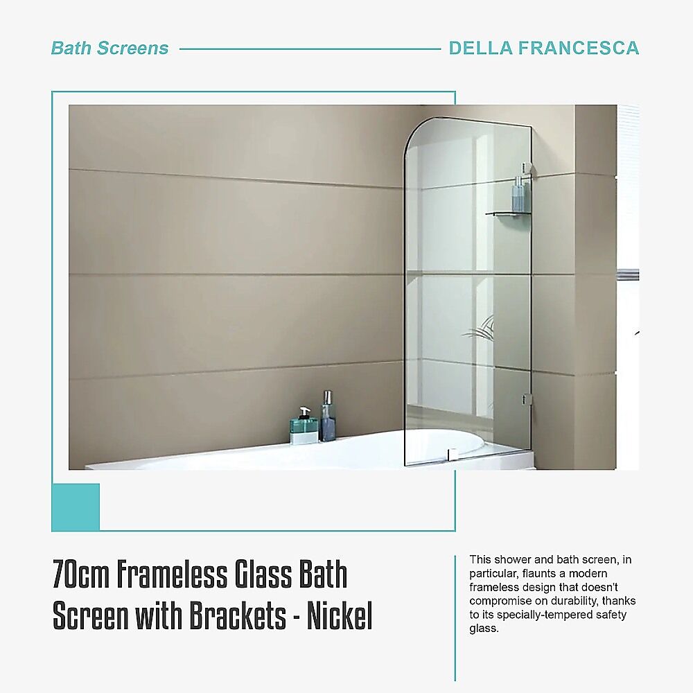 70cm Frameless Glass Bath Screen with Brackets - Nickel Price