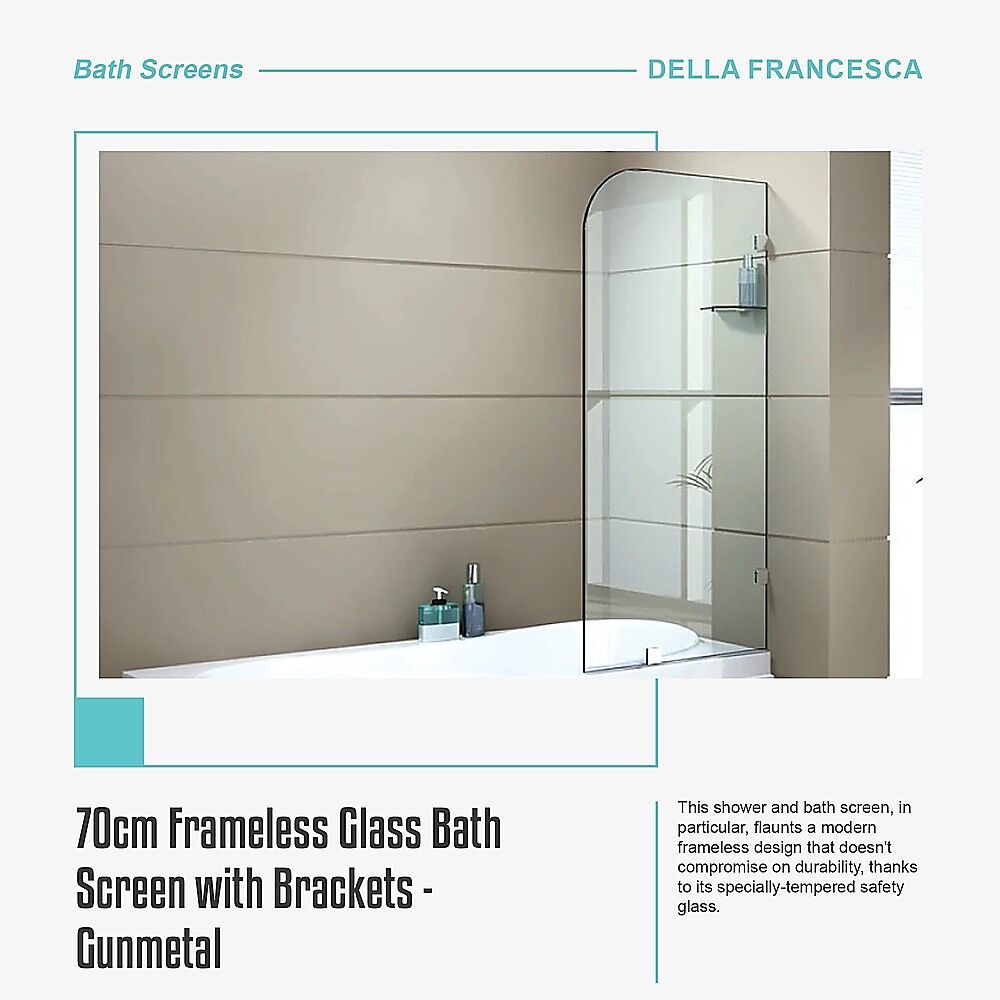 70cm Frameless Glass Bath Screen with Brackets - Gunmetal Price