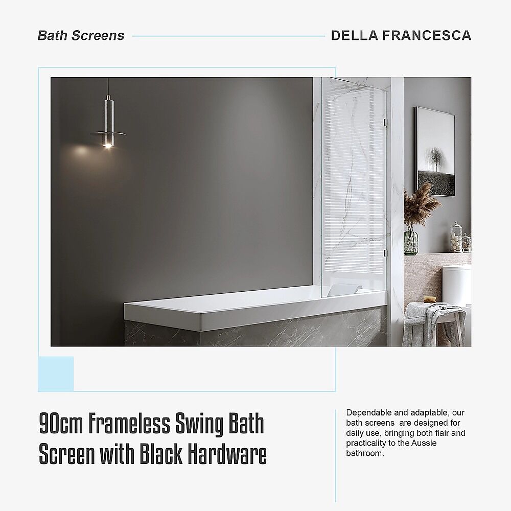 90cm Frameless Swing Bath Panel with Black Hardware Price