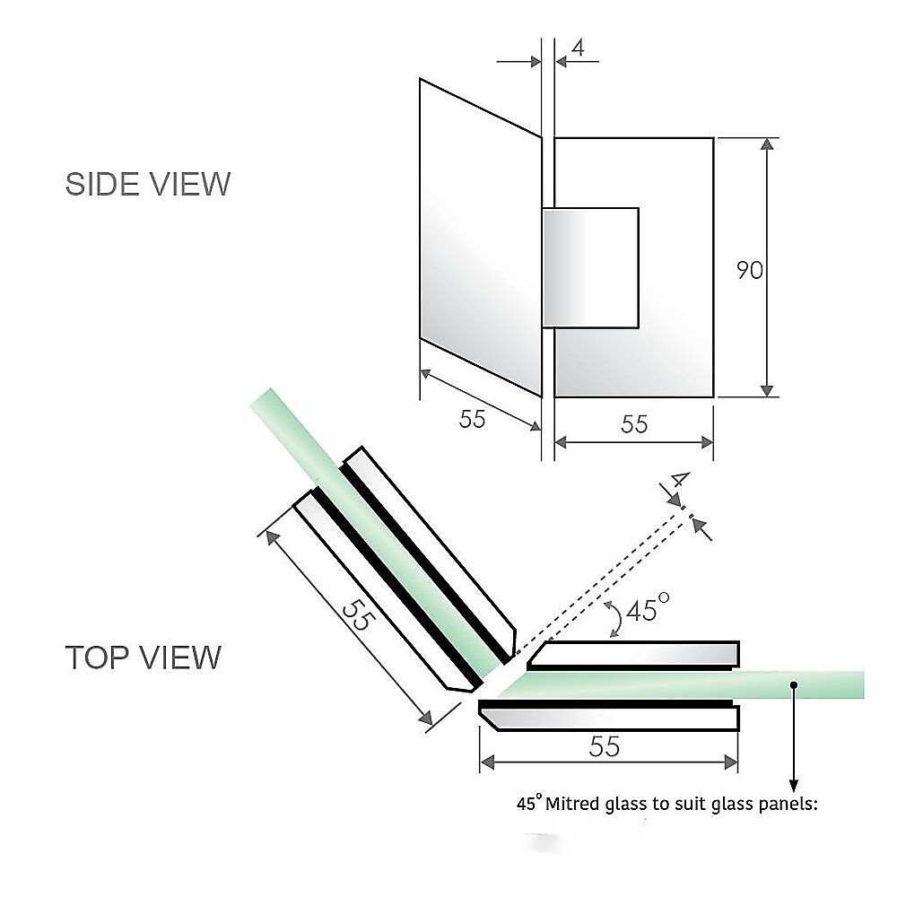 100cm Frameless Diamond Shower Screen with Black Brackets and SS Hinges, Square Knob Handle Price