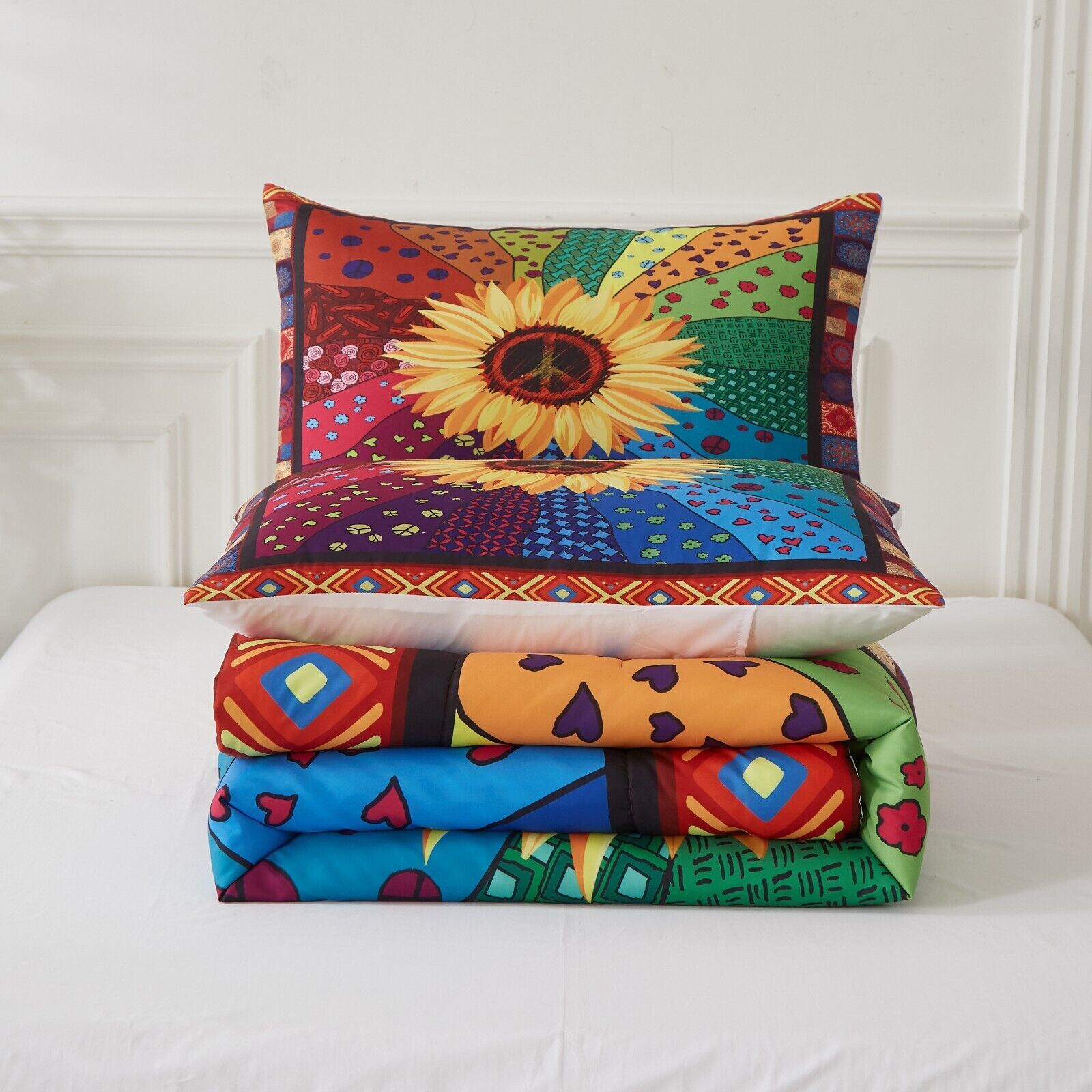 Floral Sunflower Comforter Set, King Size, Quilted Bedding with Pillowcases Price