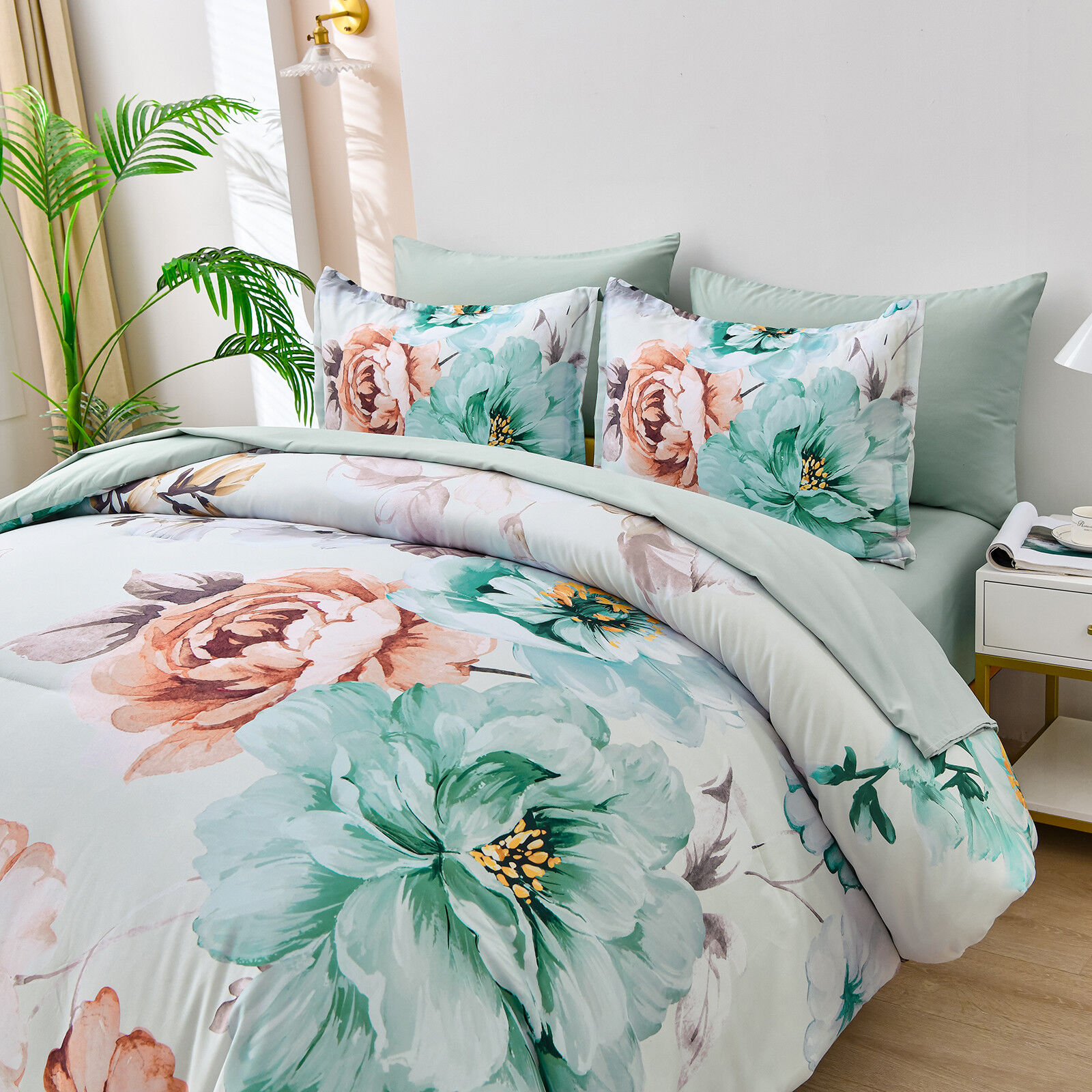 Warm Floral Comforter Set, King Size, Cozy Quilted Bedding with Pillowcases Price