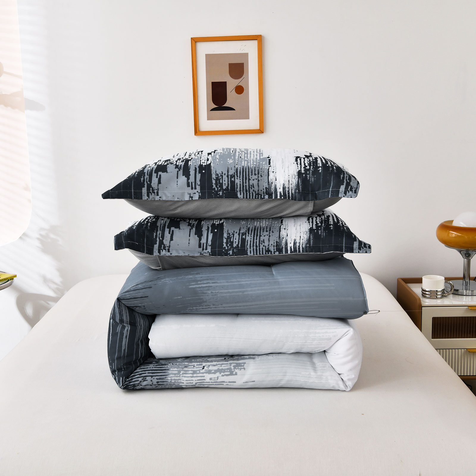 Floral Stripes Comforter Set, King Size, Warm 3-Piece Bedding with Pillowcases Price