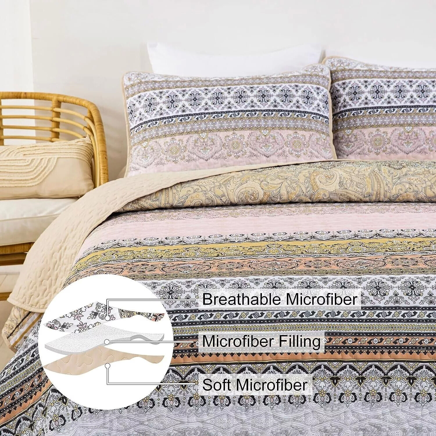 Crafted Quilted Bedspread and Pillowcases Set: A Testament to Skilled Craftsmanship - Queen size Price