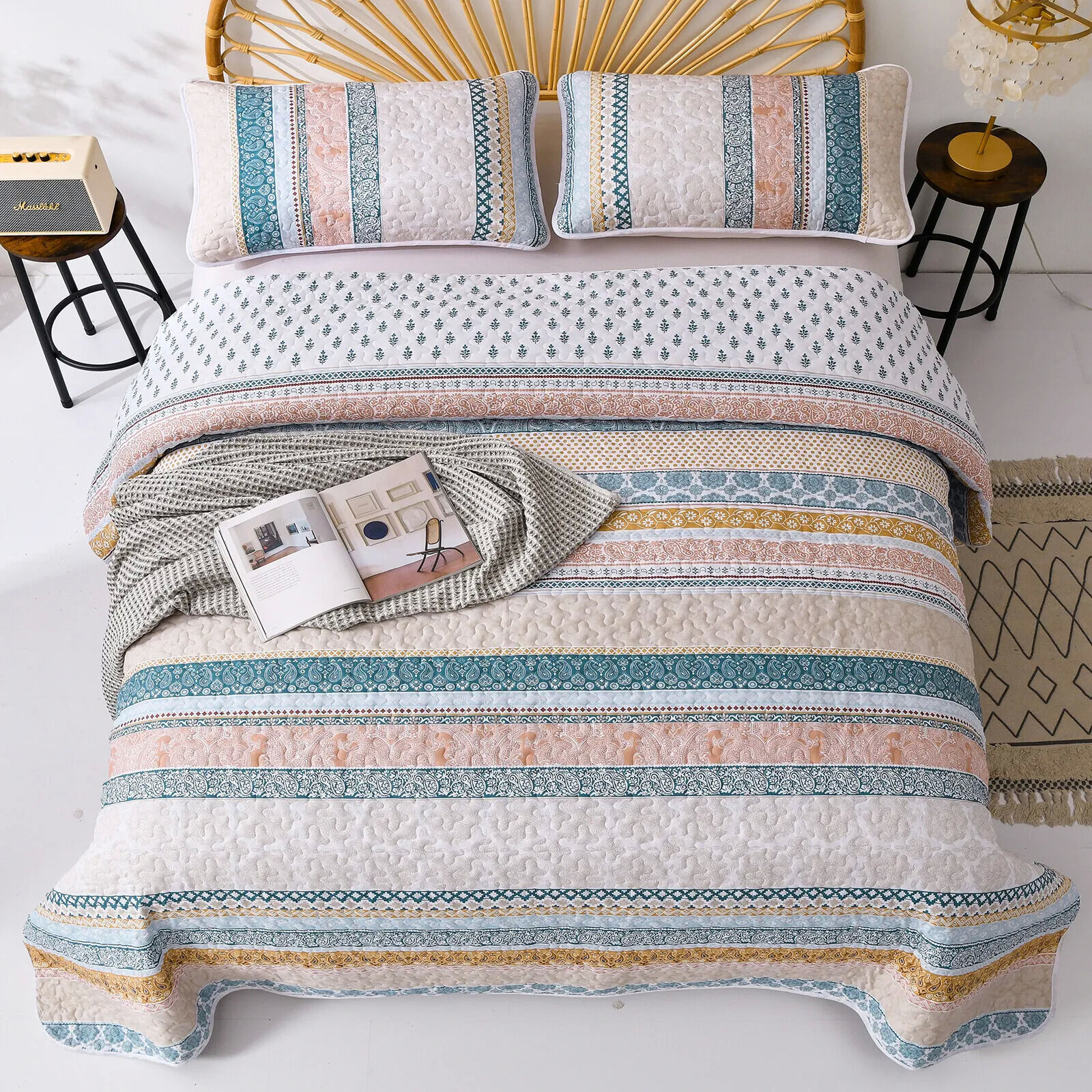 Graceful Quilted Coverlet and Pillowcases Set: Timeless Beauty and Comfort - Queen size Price